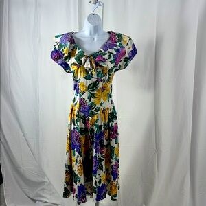 VINTAGE 80’s Print Dress with Purple and Yellow Accents